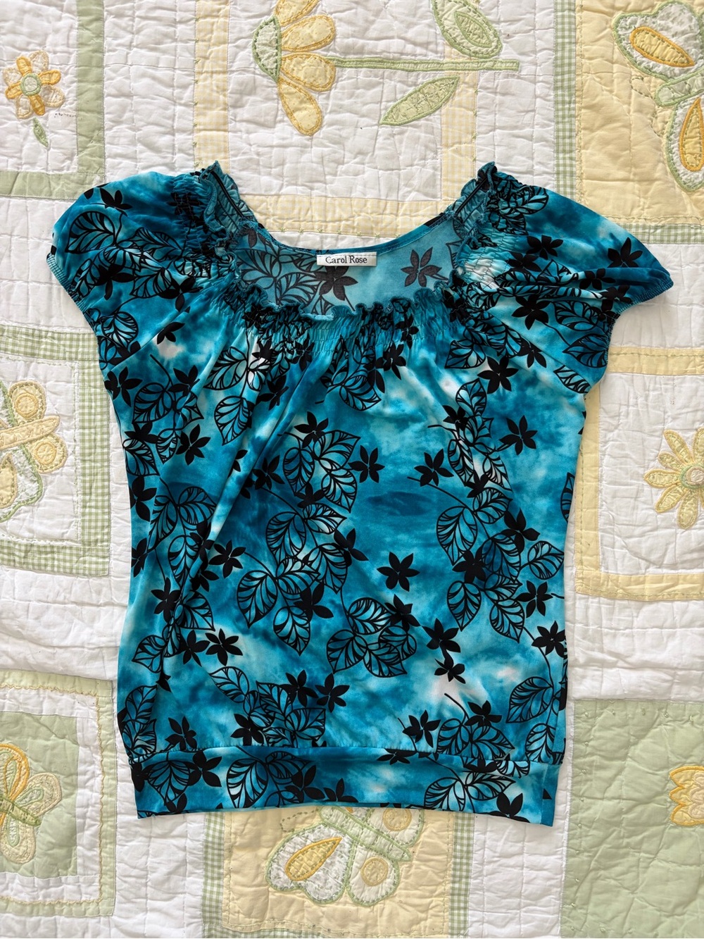 Carol Rose Turquoise & Black Floral Scoop Neck Top